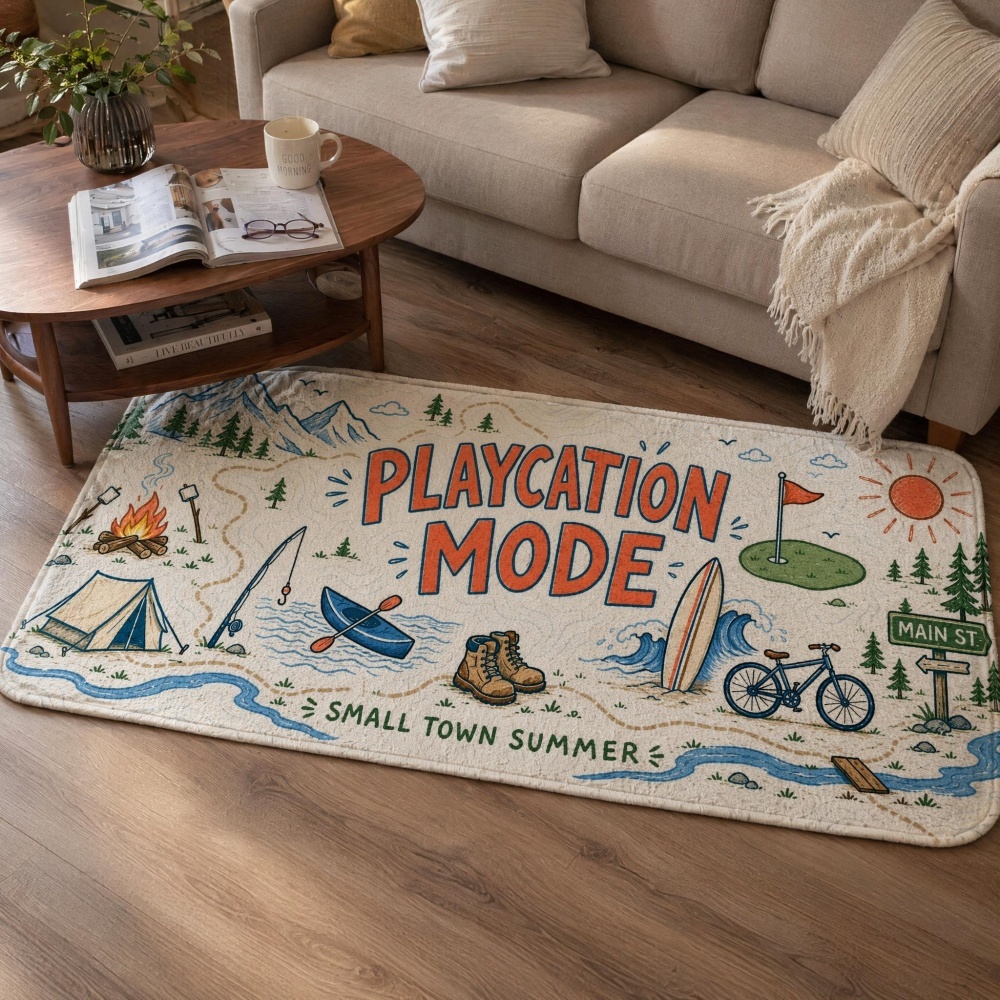 Outdoor Adventure Golf - 夏のキャンプアドベンチャー用フランネルランナーラグ、屋外旅行マップ柄ロングフロアマット、滑り止め寝室子供部屋リビングルーム装飾ラグ