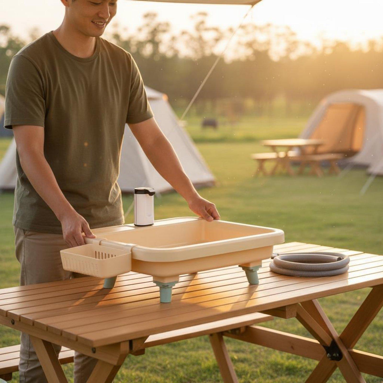 Outdoor Adventures - ポータブルキャンプシンク（内蔵蛇口とタイマー機能付き） - アウトドアアドベンチャー用手洗いステーション