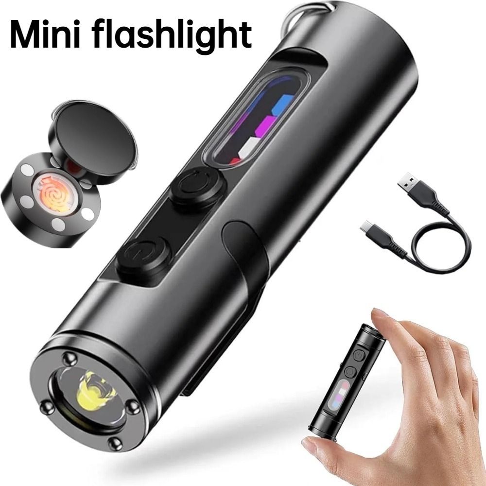 Outdoor Adventures - ミニ屋外懐中電灯タイプ C 充電式 LED 磁気トーチ ハットクリップ付き