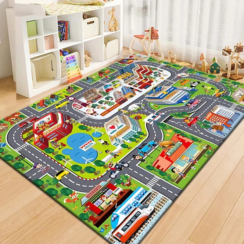 Outdoor Adventure Educator - カラフルキッズシティマッププレイマットカーペット道路交通アドベンチャーエリアラグ子供用プレイルーム寝室教育玩具ゲームマット