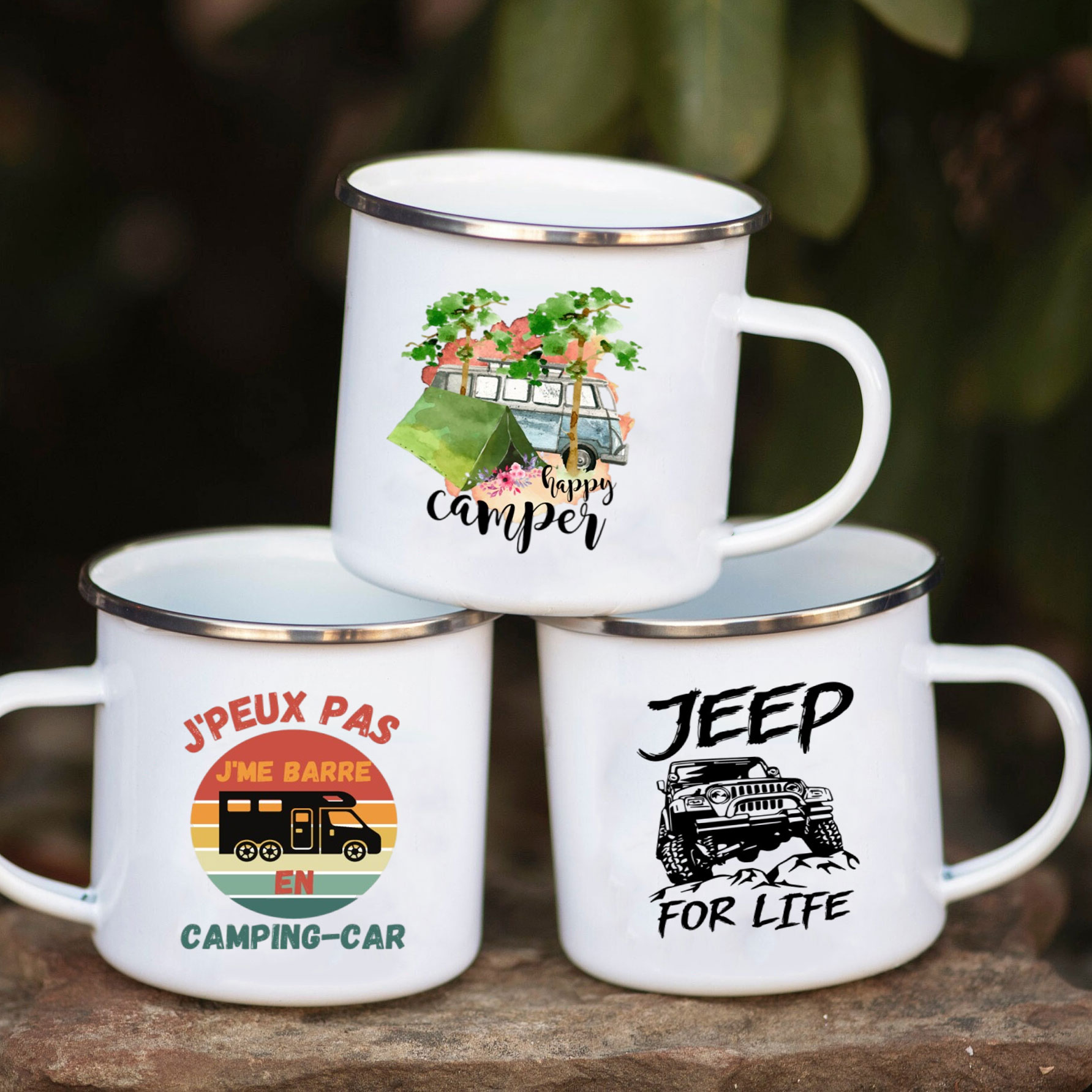 Outdoor Adventure Gifts - キャンピングカー用エナメルマグカップ、冒険を一緒に、ギフトに最適、キャンピングカー、ピクニック、金属製、断熱、屋外、フェスティバル、旅行に