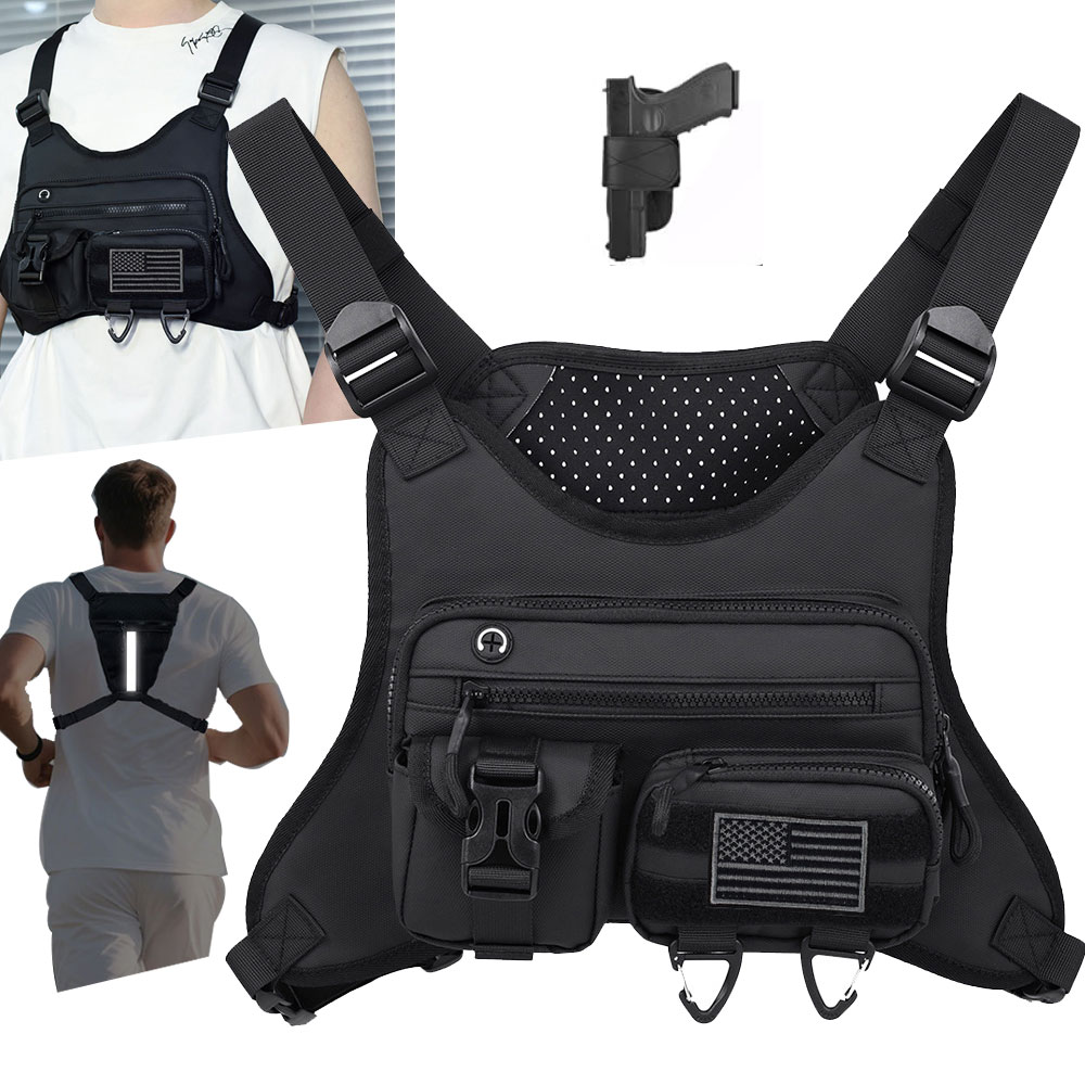 Outdoor Adventure Vest - キャンプフロントチェストベストバックパックランニングバッグサイクリングジョギングハンティングベストアウトドアリグスポーツジム旅行トレーニングファニーパック