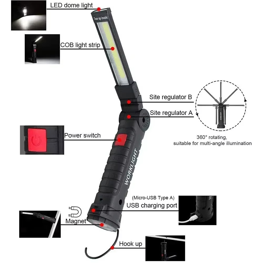 ポータブル LED 懐中電灯 磁気フック付き 屋外修理作業灯 - Outdoor Adventures のレビューと価格