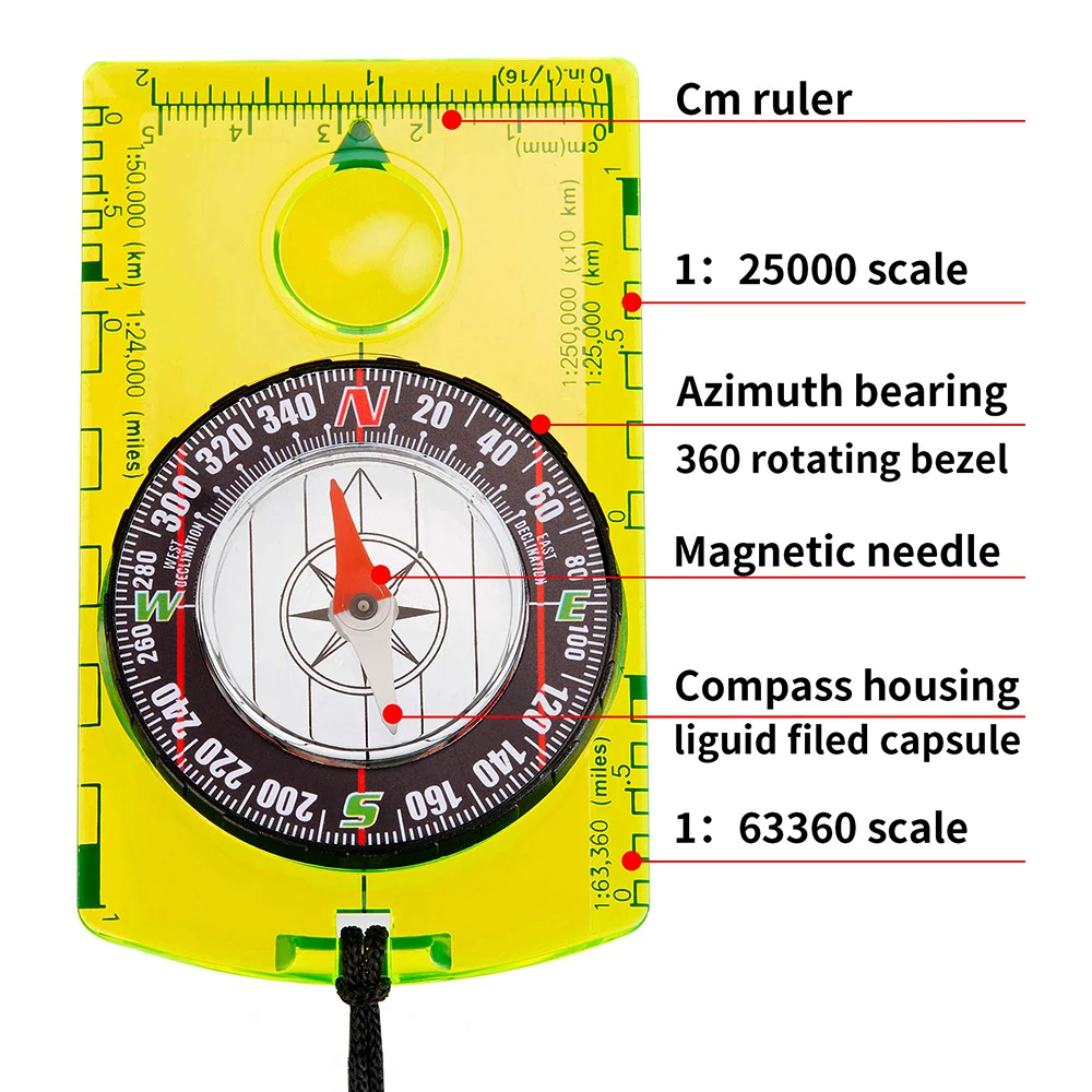 防水コンパス アウトドアガジェット ナビゲーション ハイキン - Map Compass Orienteering のレビューと価格