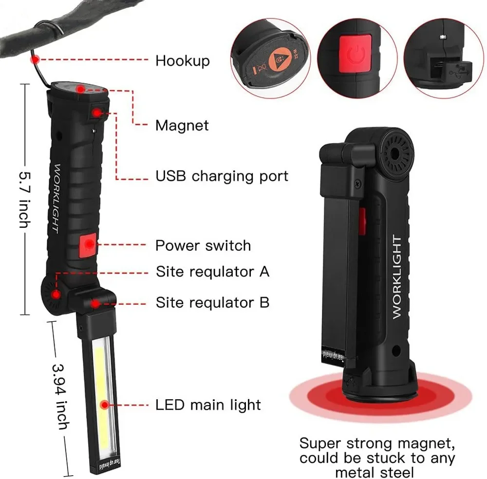 ポータブル COB LED 懐中電灯 USB 充電式ワークラ - Outdoor Adventures のレビューと価格