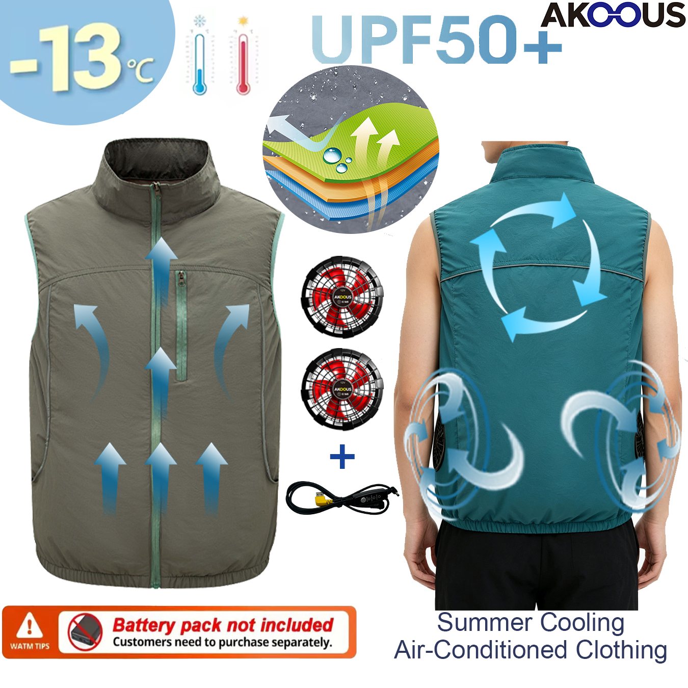 12V 5V USB ノースリーブ冷却ファンベスト通気性エア - Outdoor Adventure Vest のレビューと価格