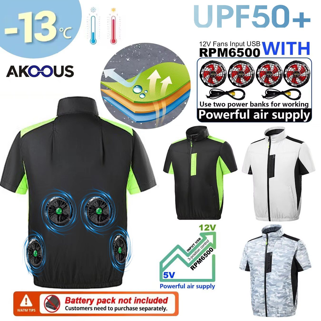 12V 5V USB冷却4ファンベスト メンズ 夏用アイス冷 - Outdoor Adventure Vest のレビューと価格
