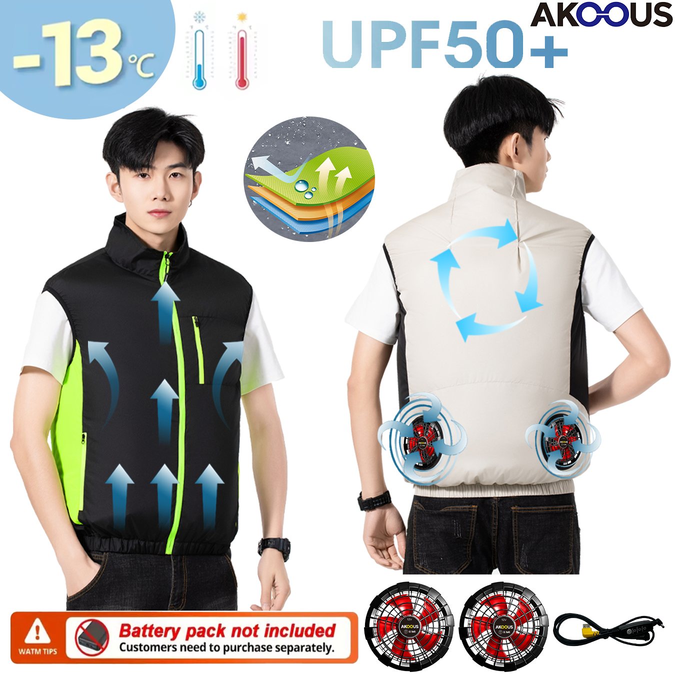 12V 5V USB冷却4ファンベスト メンズ 夏用アイス冷 - Outdoor Adventure Vest のレビューと価格